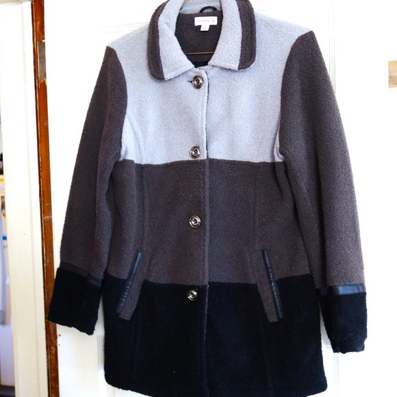 Susan Graver Grey-Black tri-color fleece jacket - Picture 1 of 7
